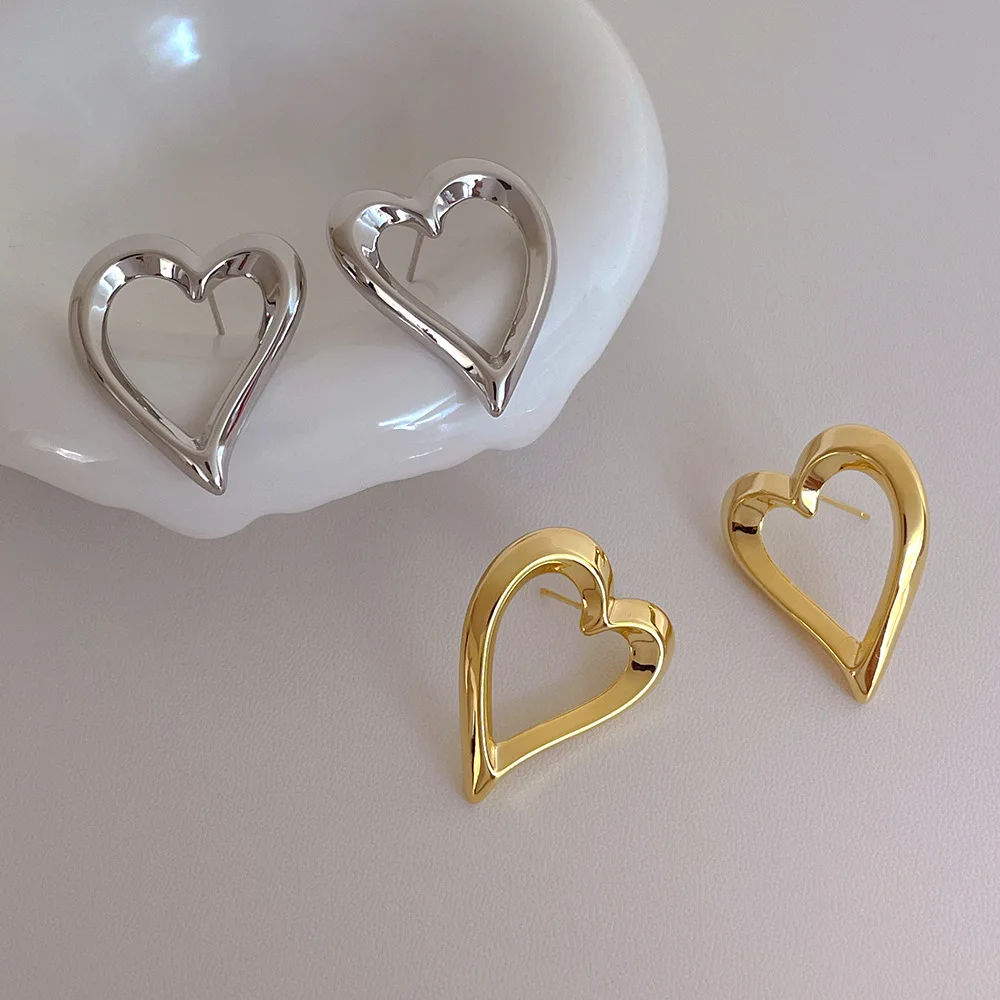 Love Heart Stud Earrings 18K Gold Plated for Women Girls Hollow Heart Stud Earrings Dainty Jewelry Gift