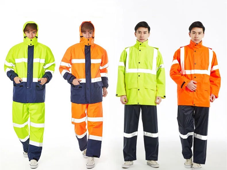High Visibility Jacket Waterproof Reflective Vinyl Pvc Coating Rainsuit Waterproof Rain Suit for Motorcycle