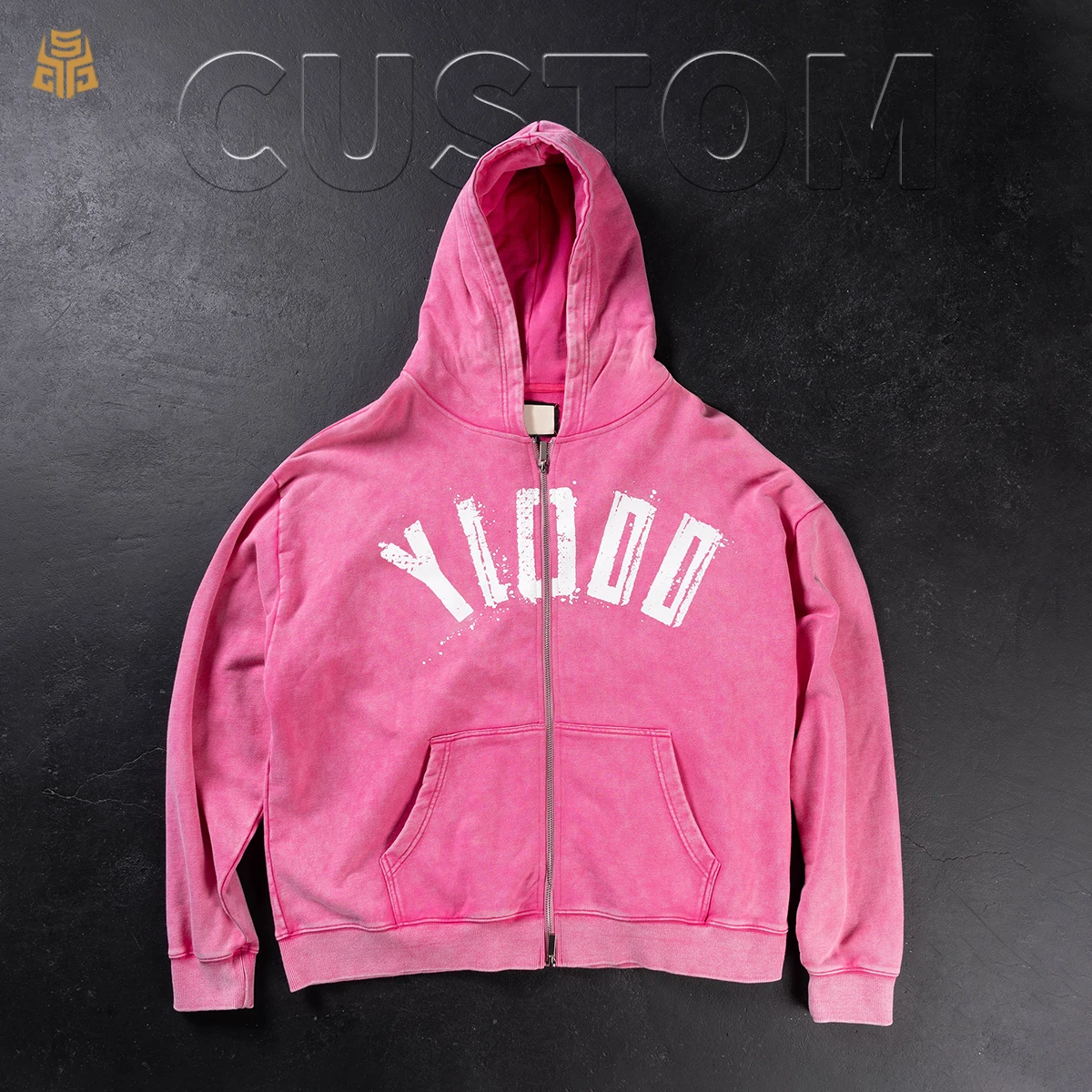 맞춤형 오버사이즈 헤비웨이트 지퍼업 후드 티셔츠 450GSM 100% 코튼 스트리트웨어 빈티지 산세척 디자인 지퍼업 후드 티셔츠 제조업체