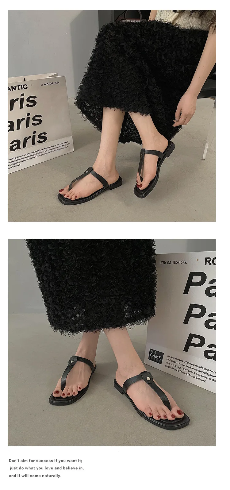 2023 Summer Black Flip-flops Women Flat Soft Sole Outdoor Slippers Fashion Beach Sandals