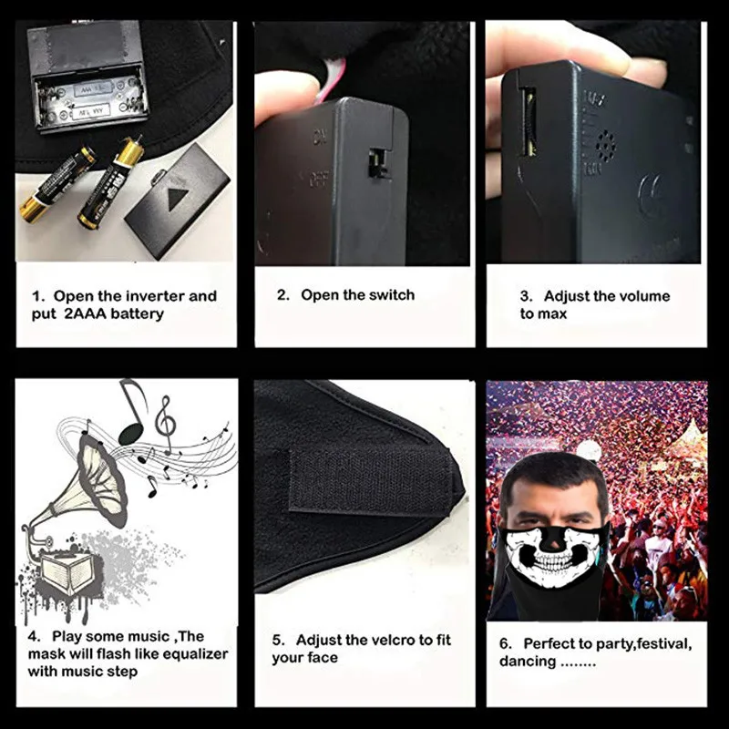 El Half Panel Mask Light up Cosplay Scary Party Mask Glowing LED Face ...