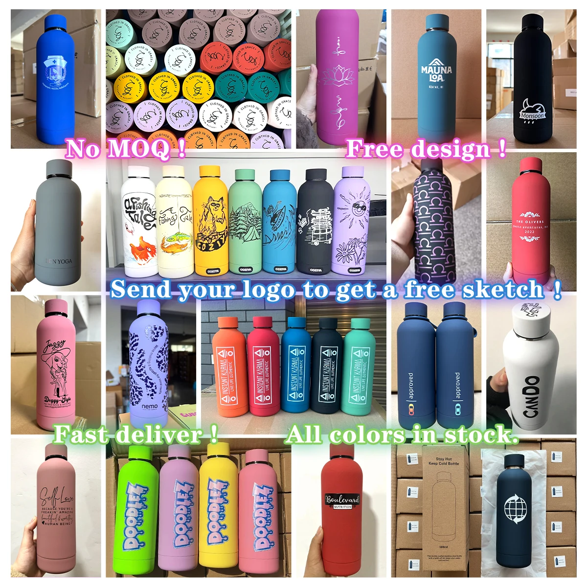 Customized logo 500/750/1000ml thermal vacuum gym double wall insulated drink water bottle stainless steel with logo