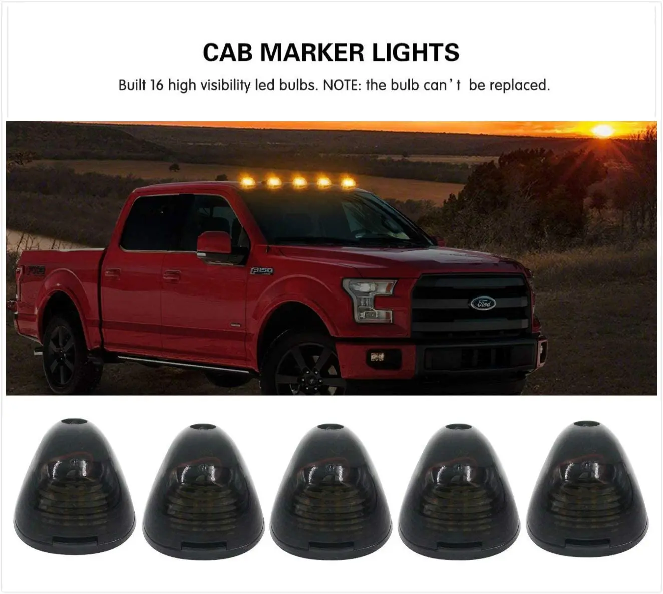 5x Top Roof Running Cab Clearance Led Lights Amber Lamps Fit