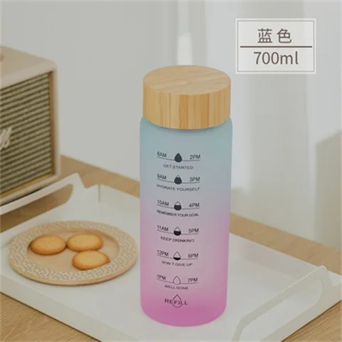 700ml 1000ml Glass Water Bottles with Time Marker Reminder Motivational Water Bottles