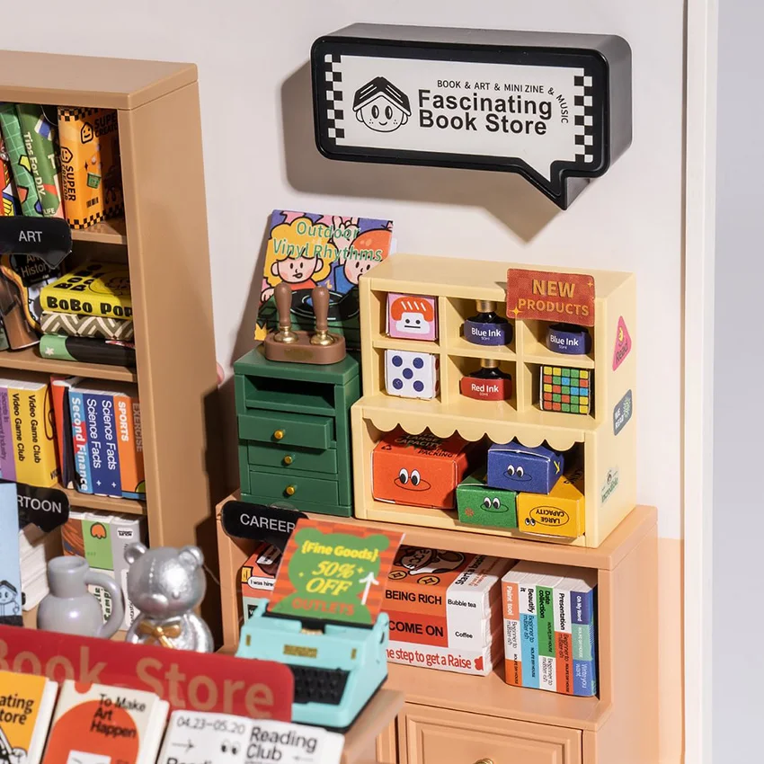 Robotime Rolife 3D Plastic Puzzle DW004 Fascinating Book Store Model Kit DIY Miniature Doll House