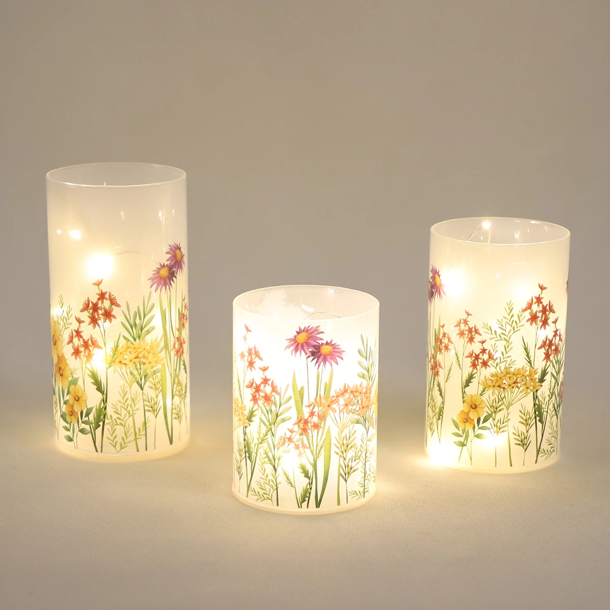 Wholesale Led Glass Cylinder vase Spring Flowers String lights Inside Lamp Lantern for Home Decoration