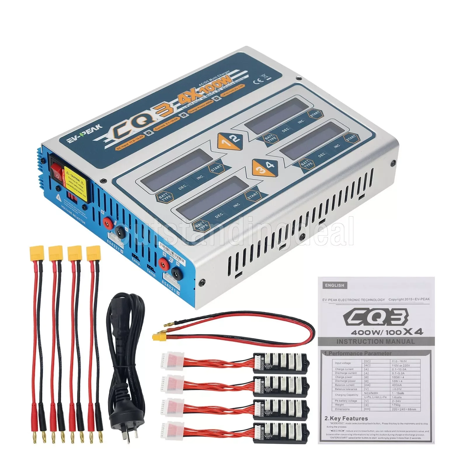 EV-PEAK CQ3 Lipo Battery Balance Charger - 100wx4 Channels