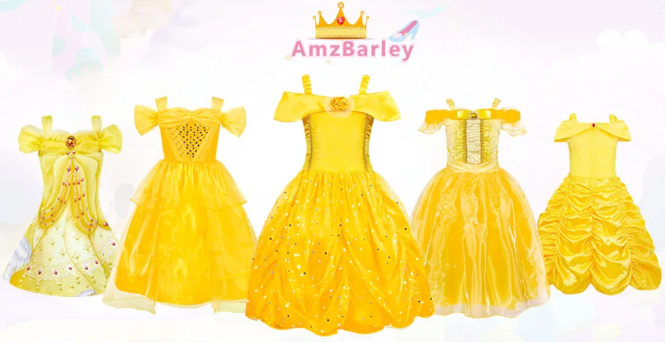 Beauty And The Beast Princess Belle Dress Kids Girl Party Dress ...