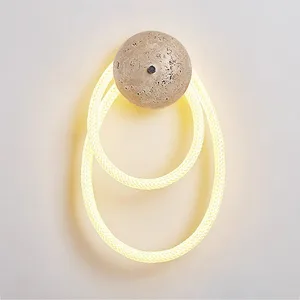 JACKSUN Wabi-Sabi Modern Bedside Ring Silicone Yellow Travertine Wall Lamp Bedroom Entryway Corridor Accent Wall Light