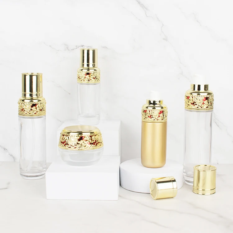 Cosmetic glass bottle set skincare cosmetic packaging container with Luxury 30g 50g 40ml 120ml 150ml glass bottle serum