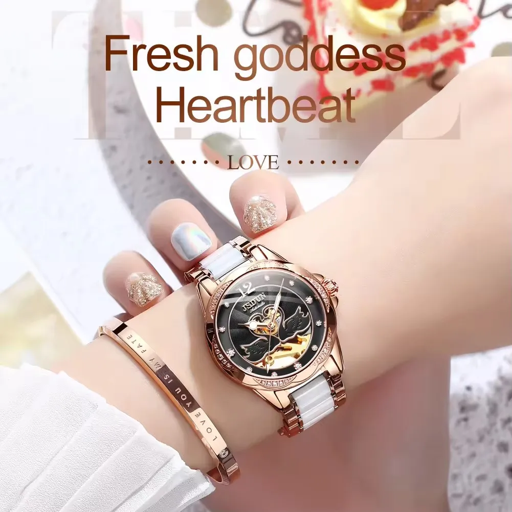 Jsdun 8831 Automatic Mechanical Hollow Out Women Watches Elegant High Quality Strap Stainless Steel Waterproof Ladies Wristwatch