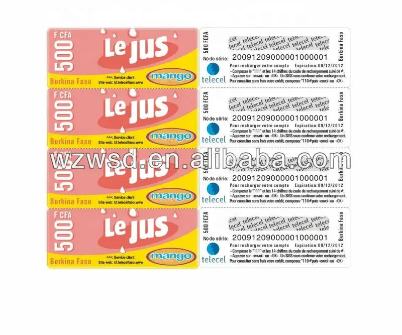 PVC Prepaid Calling Scratch Recharge Card for Mobile Phones