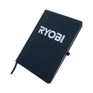 Customized A5 Black PU Leather Notebook Business Lined Journal with Pen Holder Thread Sewing Binding Company Event Gifts