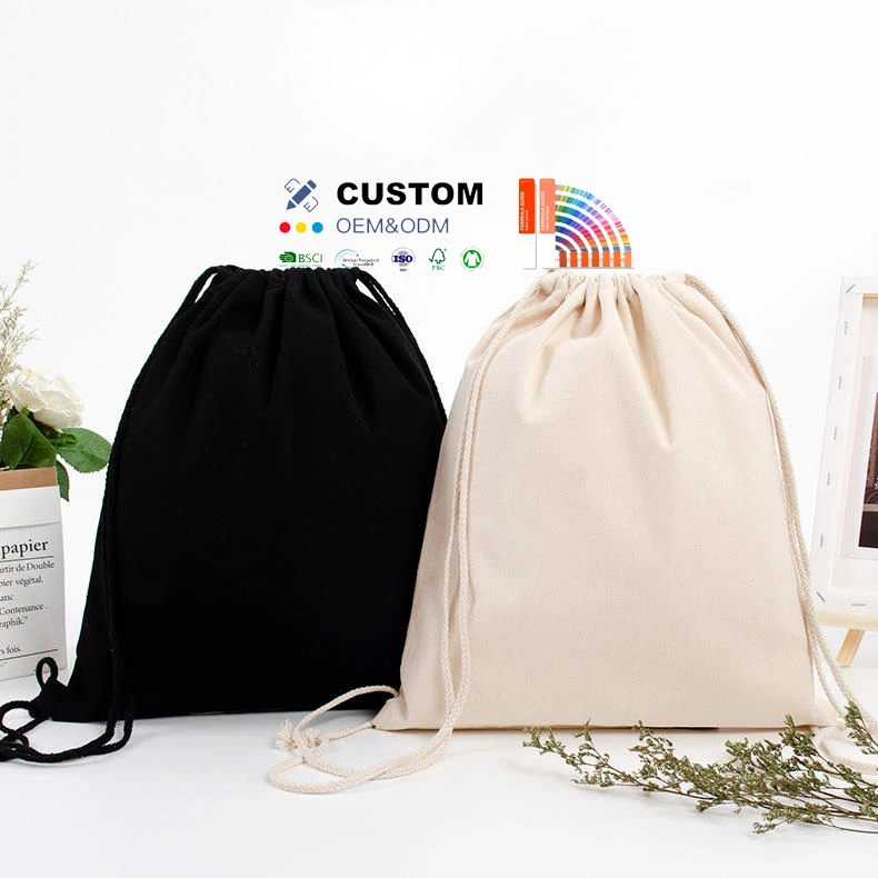 Manufacture Customized Canvas Cotton Waterproof Outdoor Travel Casual Sports Drawstring Backpack