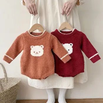 Autumn and Winter Korean Style Single-Sided Fleece Baby Romper Cute Infant Crawling Suit for Boys and Girls Baby Jumpsuit