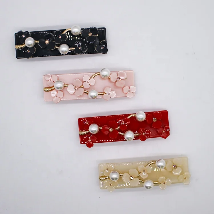 Модные Красочные заколки для волос во французском стиле Цветочные из ацетата и жемчуга со стразами женщин