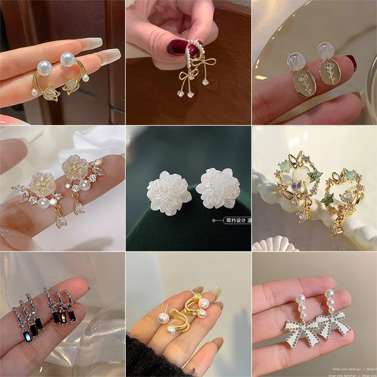 Wholesale Designer Inspired Earrings Bowknot Heart Flower Pearl Earrings Luxury Crochet Hook