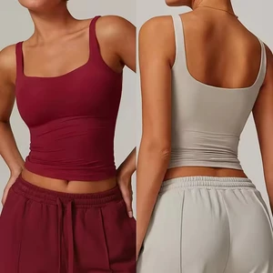 Women Padded Yoga Gym Tank Top Sleeveless Running Shirts Racerback With Built in Bra Activewear Tank Top