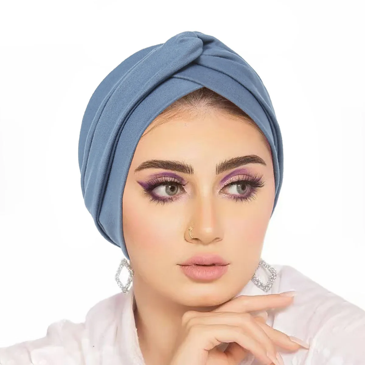 European American Pure Color Pullover Hat Cross Bottoming Baotou Turban Cotton Forehead Pleated Indian Hat for Muslims