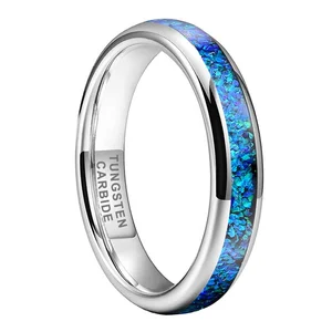 Coolstyle Jewelry Wholesale 4mm Tungsten Rings for Women Men Genuine Blue Opal Inlay Fashion Jewelry Engagement Wedding Band