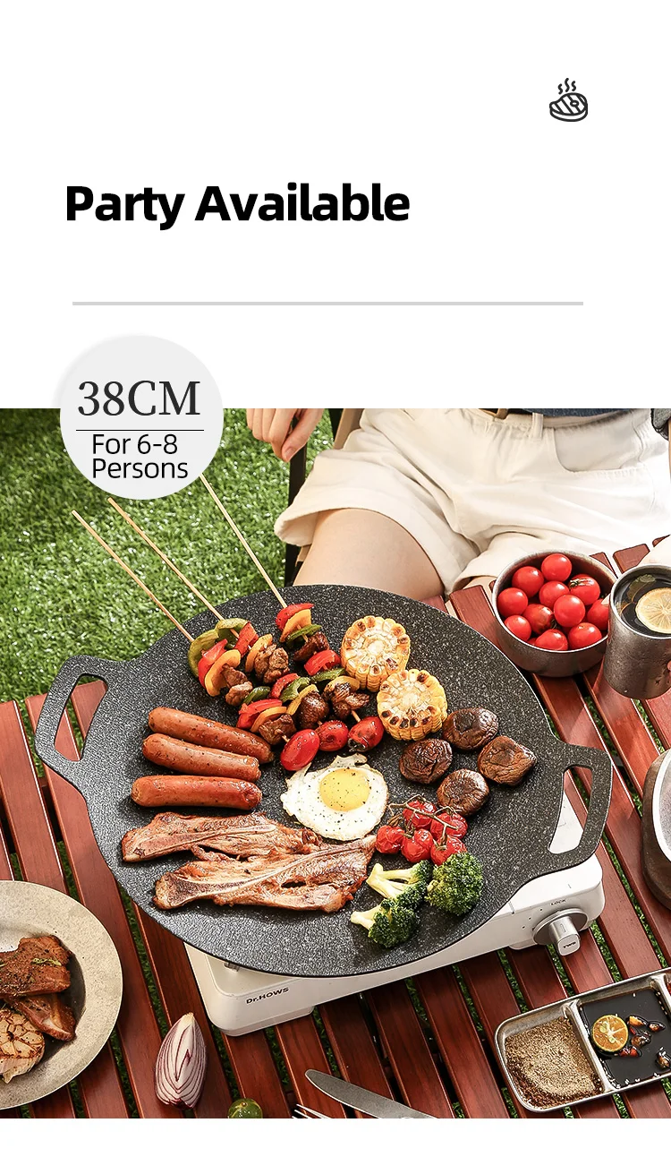 Korean Safety Coating Healthy Smokeless Aluminum Outdoor Camping Double Bottom Induction Non Stick Barbecue Griddle Grill Pan