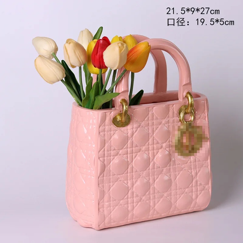 Drea Nordic Creative Resin Handbag Flower Vase With Logo Flower