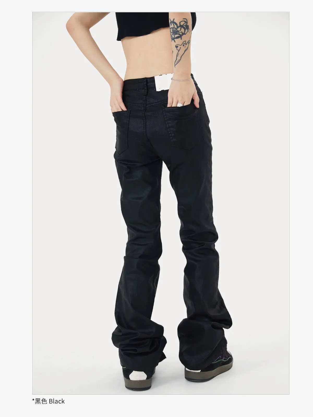 Custom Skinny Slim Stacked Waxed Coated Flared Pants Denim Pants Denim Jeans Femmes Women's Pants Women Jeans