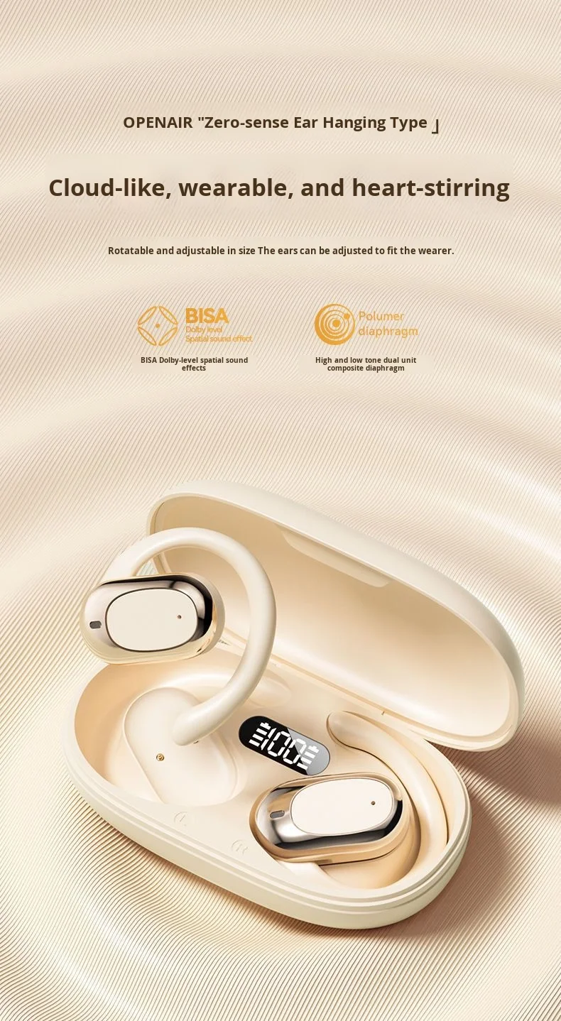 2025 New True Wireless Earphones 90° Rotating Ear Hook Sports Earbuds with ACS Space Audio and AI Noise Reduction Technology