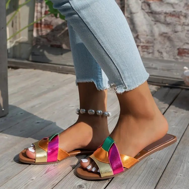 IHOOV Zaba Chic Cross-Color Flat Slippers for Women's