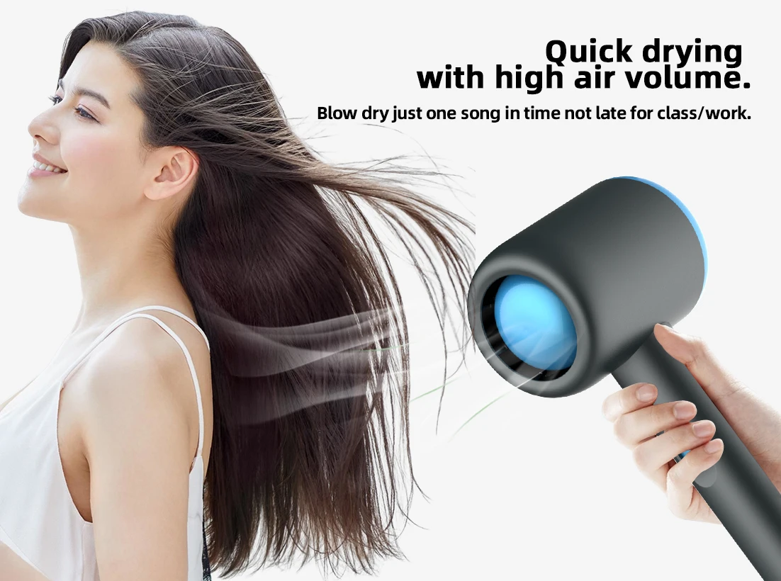 Compact and Lightweight Quiet Low Noise Innovative Air Qutlet Structure Dual Voltage Hair Dryer for Pet Baby Pregnant Woman