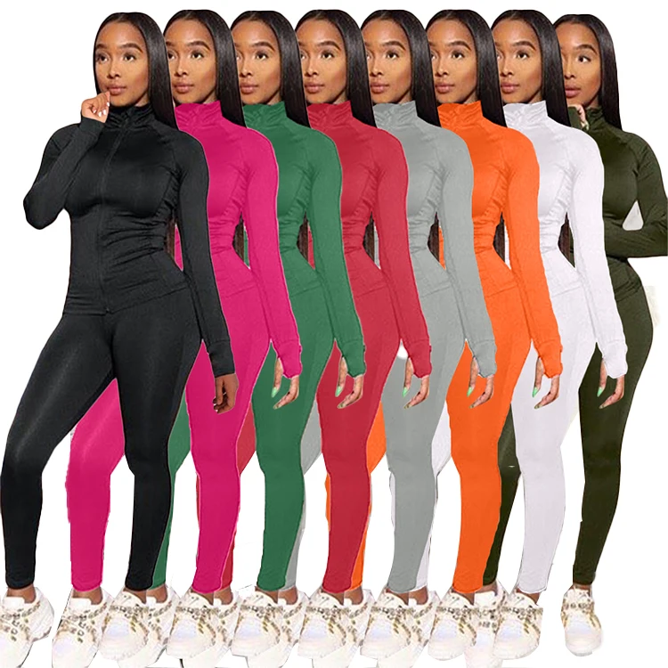 Fall New Arrival Lady Bodycon Sexy Long Tracksuit Sleeve Jogging Two Piece Women Sweat Suits Set