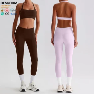 XW-AWX8001+ACK8001 Wholesale Two Piece Set Women Clothing Track Sweatpants Elastane Leggings Gym Clothes Tops Activewear Bra