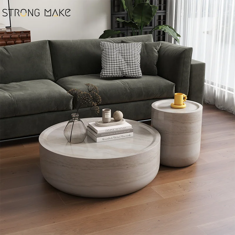 Luxury Center Table Set Home Decor Modern Design Nordic Marble Travertine Color Fiberglass Coffee Table for the Living Room
