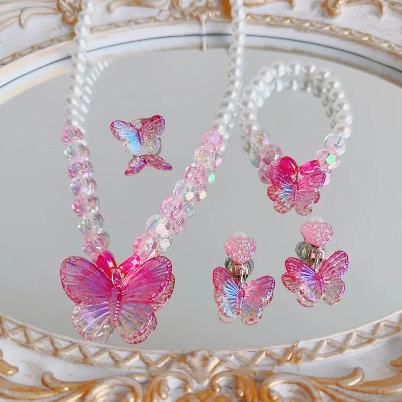 Toddler Jewelry For Girls 3-5 Butterfly Jewelry Set For Girls - Colorful Necklace, Bracelet & Ring Pretend Play Toy Toddler Girl Necklace