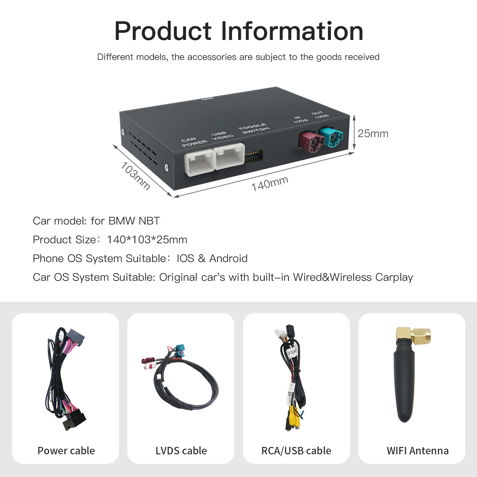 Autoabc Wireless Apple Carplay Multimedia Video Interface Android Auto for Bmw F30 F10 NBT/CIC F01 F02 F15 F20 F35 F31 F32