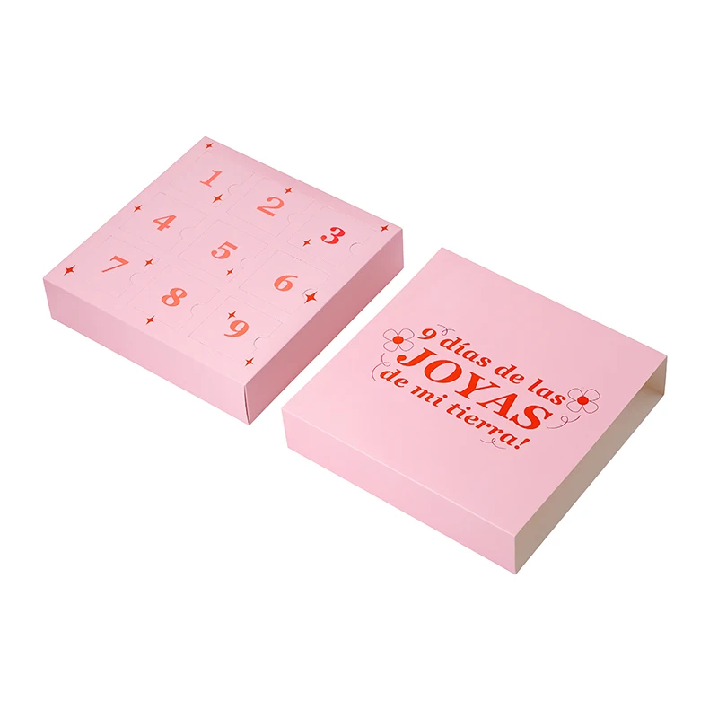 Aanpasbare adventskalender-geschenkdoos, kartonnen doos met 9 aftrekbare vensters voor de teller naar Kerstmis, OEM/ODM-service beschikbaar