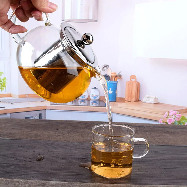 650ml 950ml 1300ml Borosilicate Glass Microwavable and Stovetop Safe Loose Leaf Glass Tea Pot with Removable Infuser