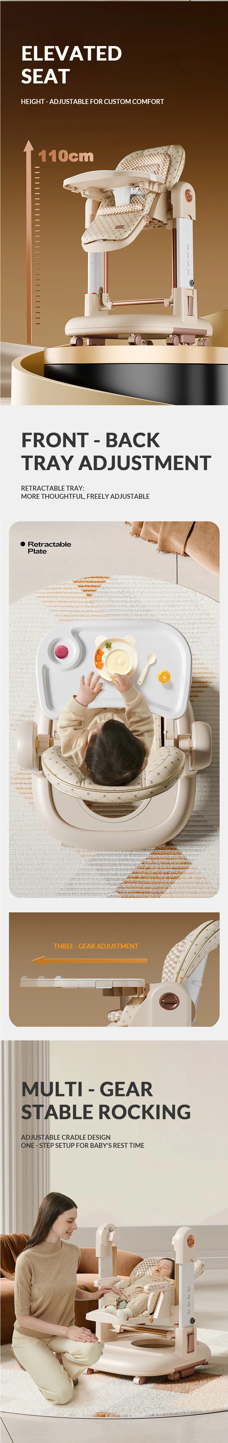 Joyous 3 In 1 Foldable Portable Multifunctional Adjustable Baby Feeding Dining High Chair Baby Walker Swing Rocker Eating Chair