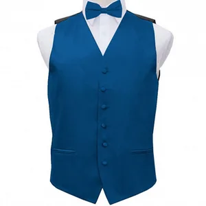 New Style Polyester Blend Single-breasted Paisley Bow Tie Vest Formal Wedding Blue Men's Vest