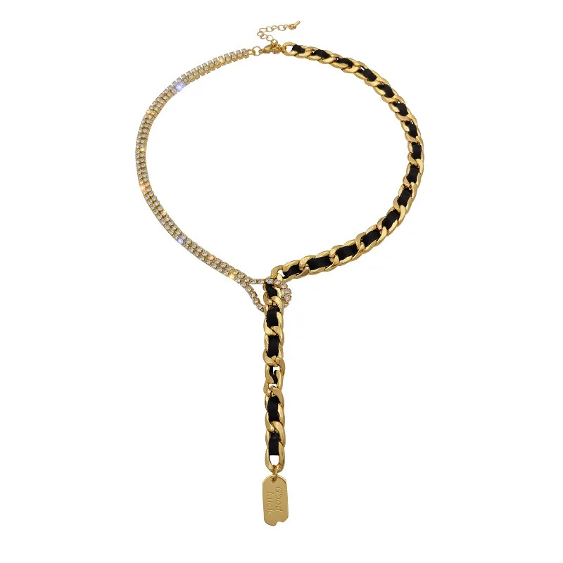 New Trendy Geometric Metal Y-shaped Corded Clavicle Chain Chokers  Rhinestone Necklaces for Women Fashion Jewelry Party Gift