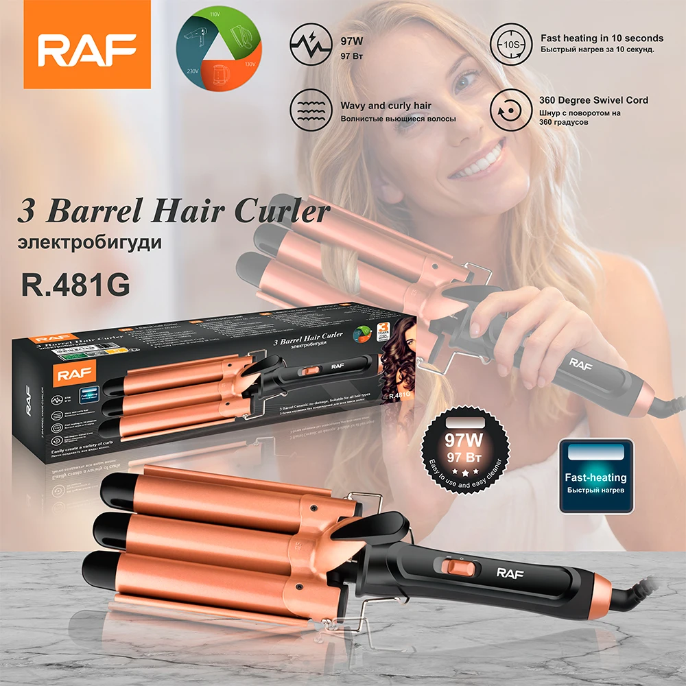 RAF New Portable Wand Hair Waver Wave Curler Automatic Curling Iron 3 Barrel Hair Curler