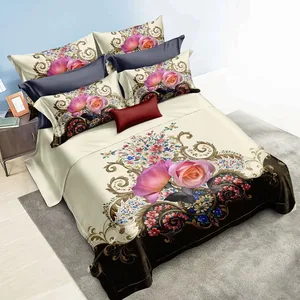 Top Quality Luxury 3D Printing Bedding 3 Pieces Microfibre Duvet Cover Floral Comforter Set