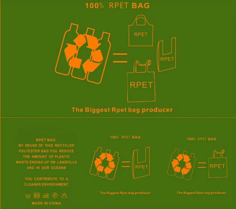 Cheap Factory Price 80Gsm Laminated Rpet Tote Bag, Reusable Rpet Shopping Bag, Waterproof Foldable Recycled Rpet Bags