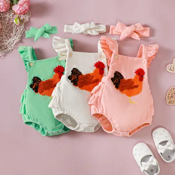 Infant neutral lace sling corduroy cock towel embroidery romper + Headband two-piece set