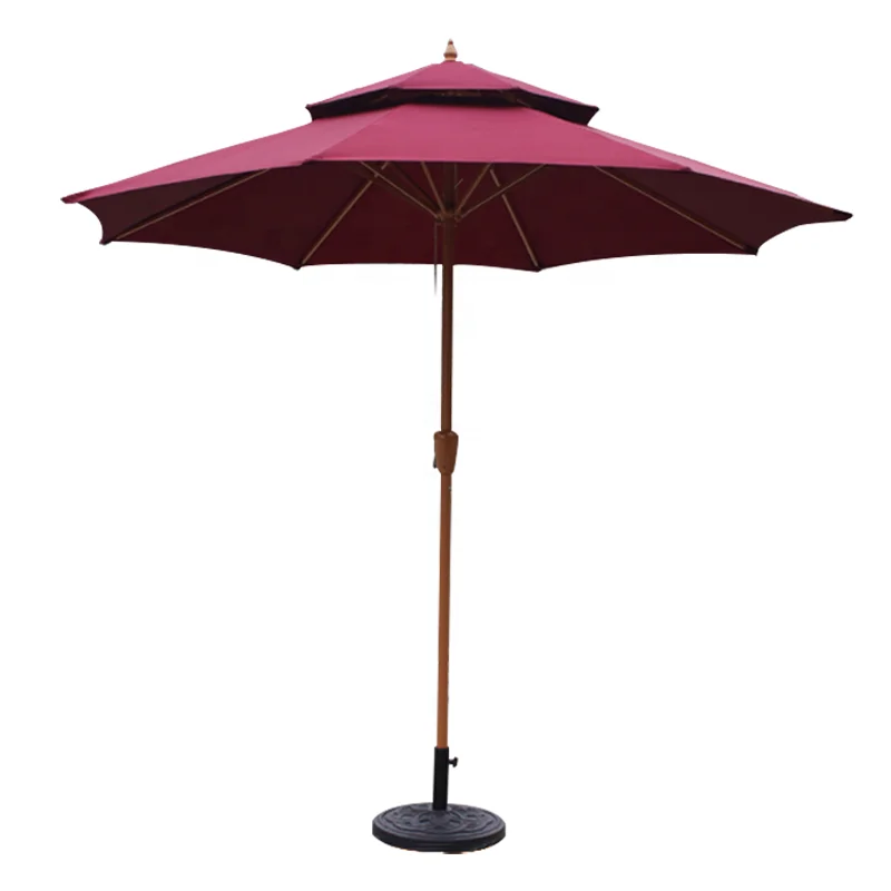 two layers Wood paint pole steel ribs 10ft middle post umbrella patio garden beach parasol