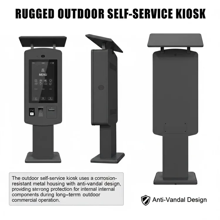 Metal housing outdoor self service kiosk