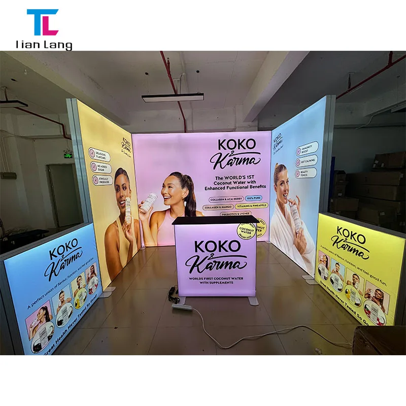 10ft Collapsible Reusable Custom Advertising Promotion Fabric Aluminum Backdrop Expo Booth Backlit Exhibition Pop Up Lightbox