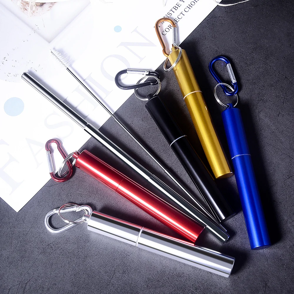 IKITCHEN Telescopic Drinking Straw Set with Box Telescopic Metal Straw Reusable Stainless Steel Telescopic Straw