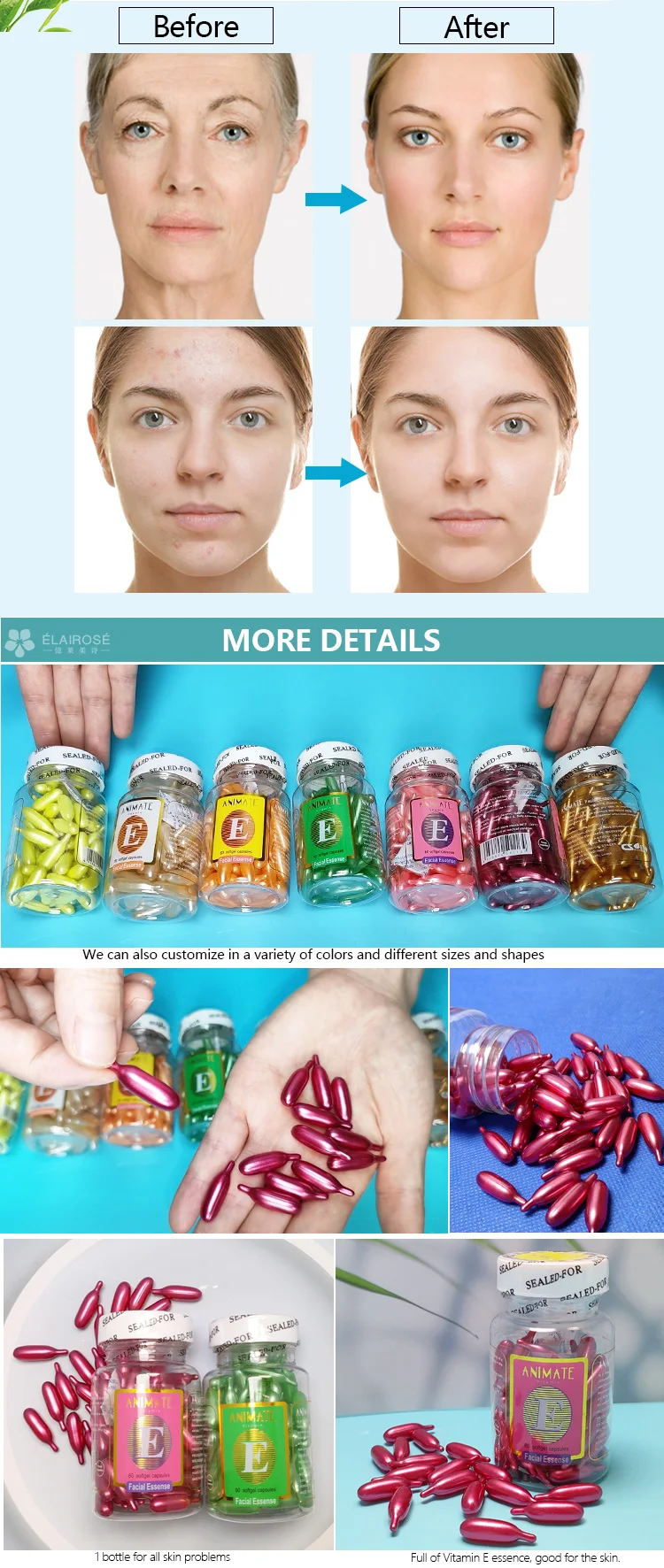 60 Capsules Vitamin E Oil Capsule Collagen Whitening Ve Essence Facial