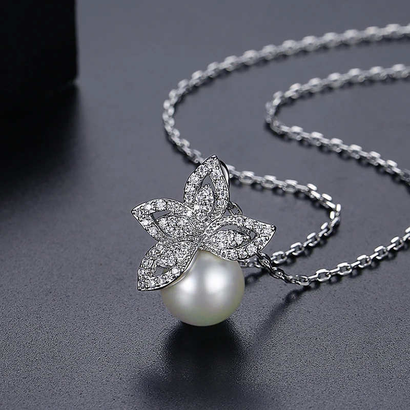 LUOTEEMI Fashion Iced Out Pendant Necklace Earring Cubic Zirconia For Party Glass Pearl Set Jewelry